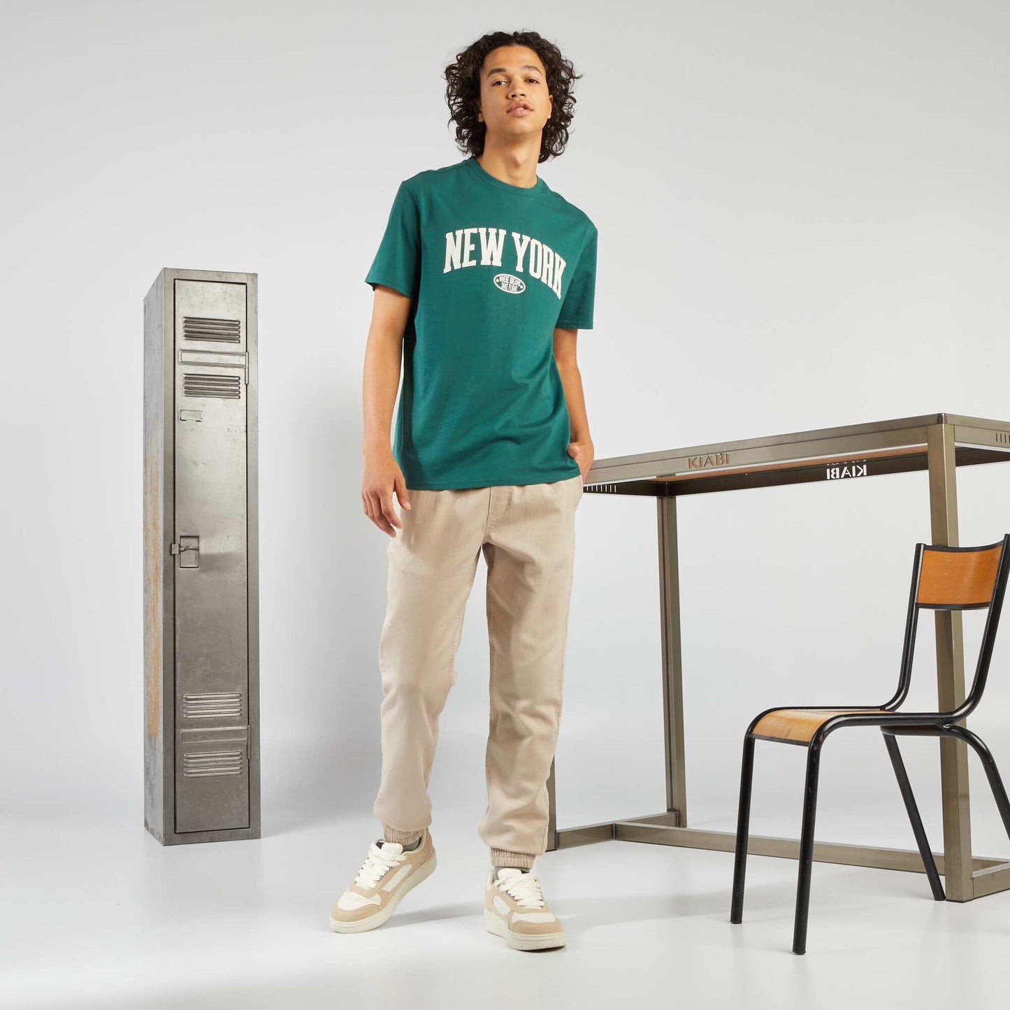 Round-neck jersey 'New York' T-shirt GREEN