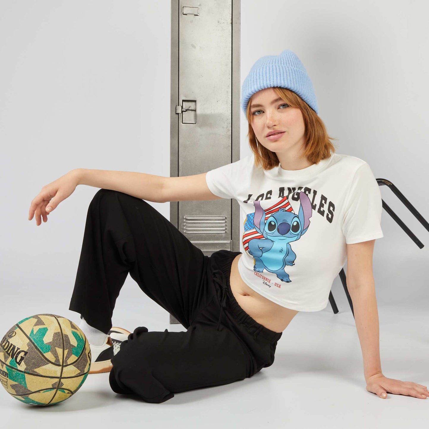 'Stitch' print cropped T-shirt WHITE