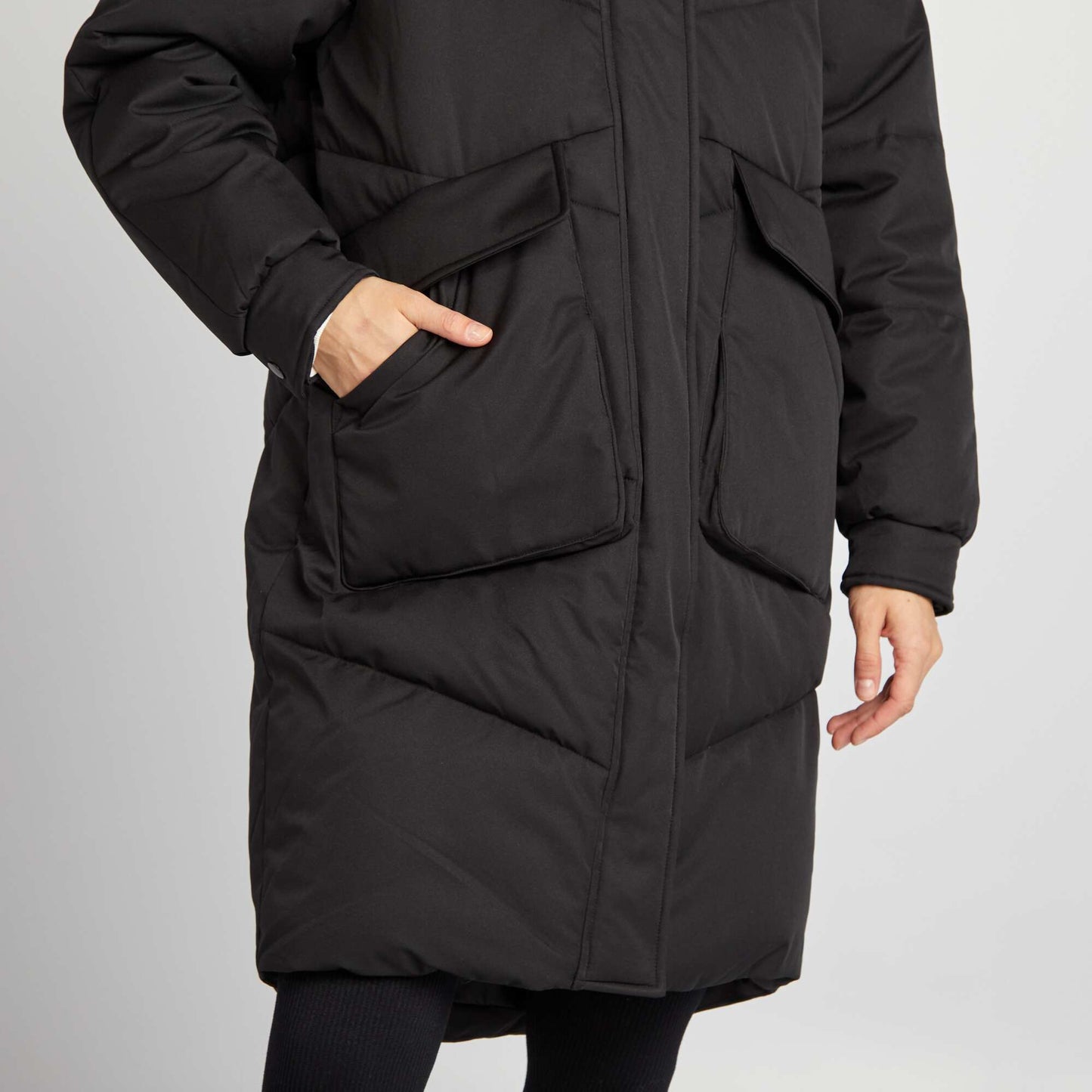 Mid-length padded jacket with hood black