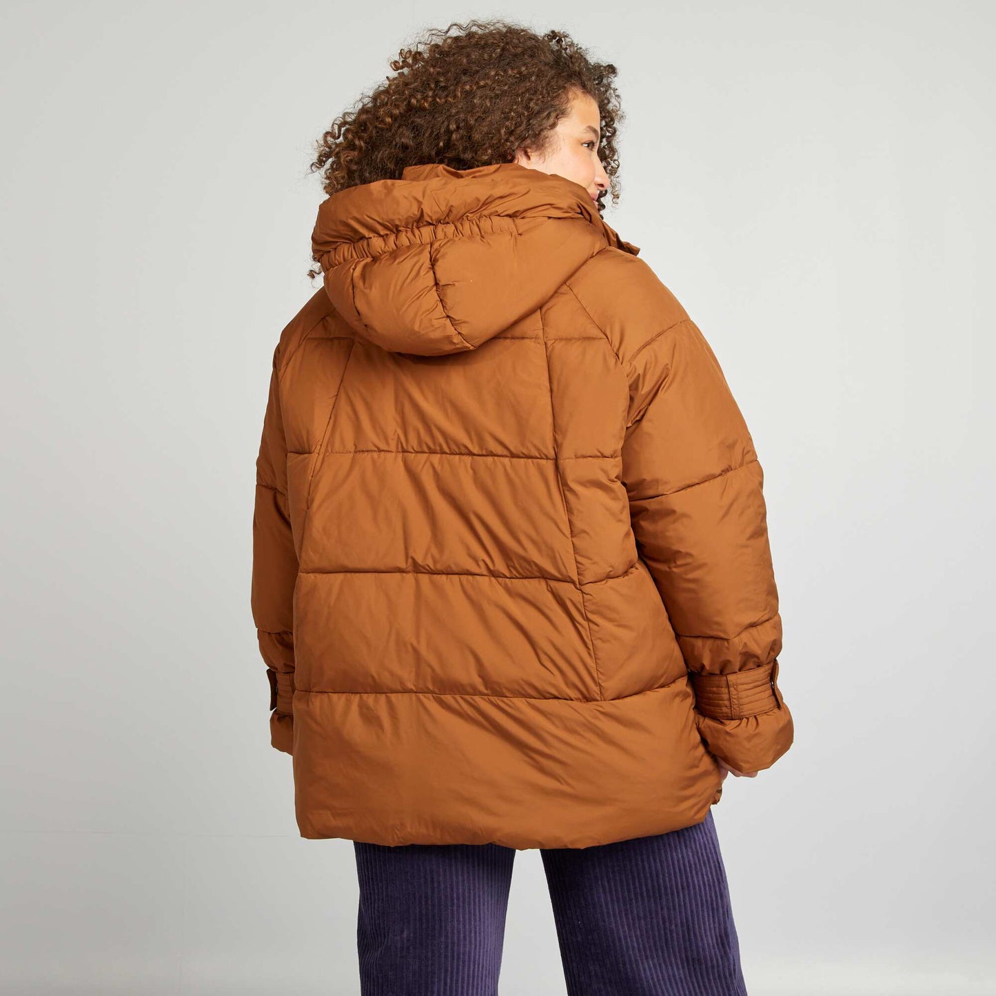Mid-length quilted padded jacket BROWN