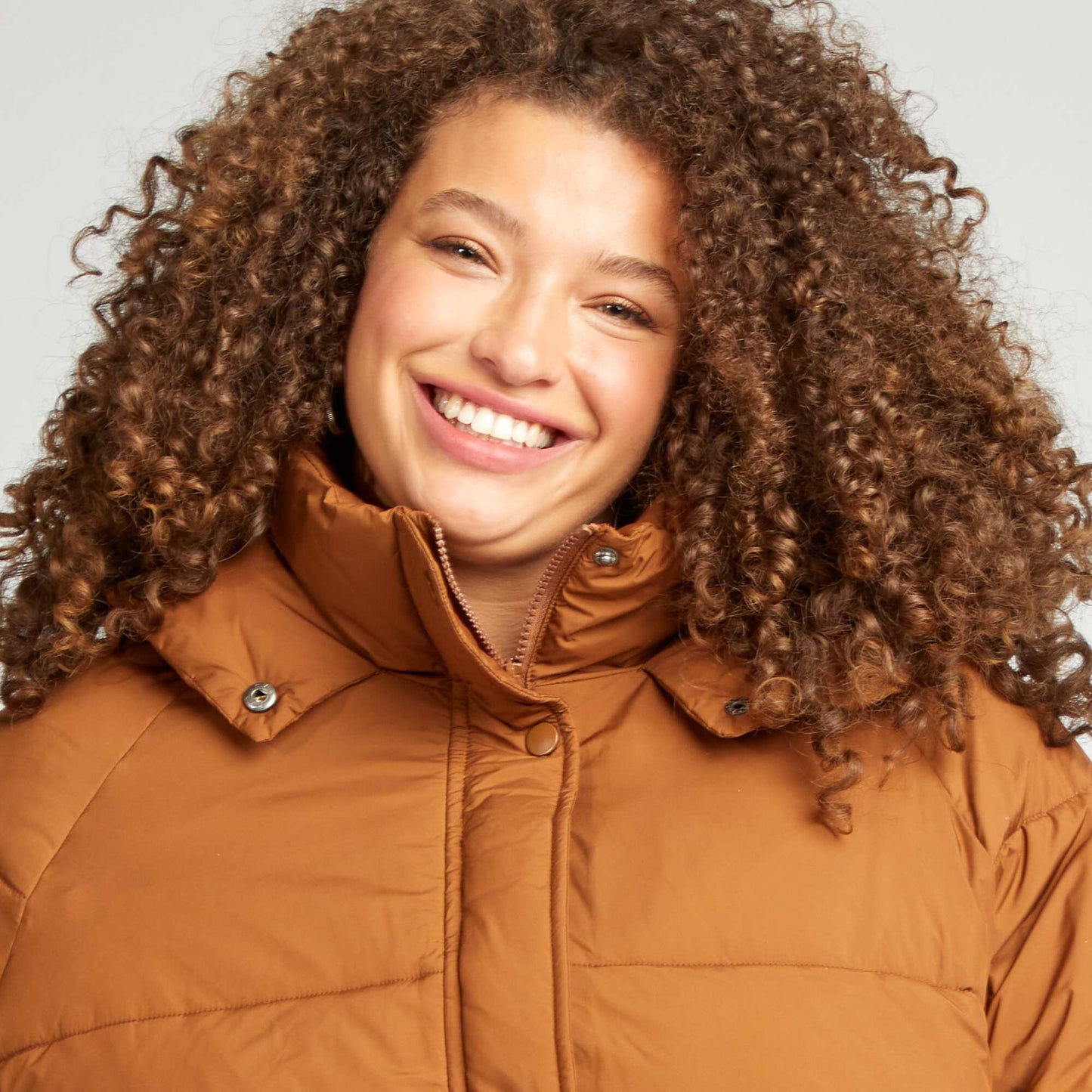 Mid-length quilted padded jacket BROWN
