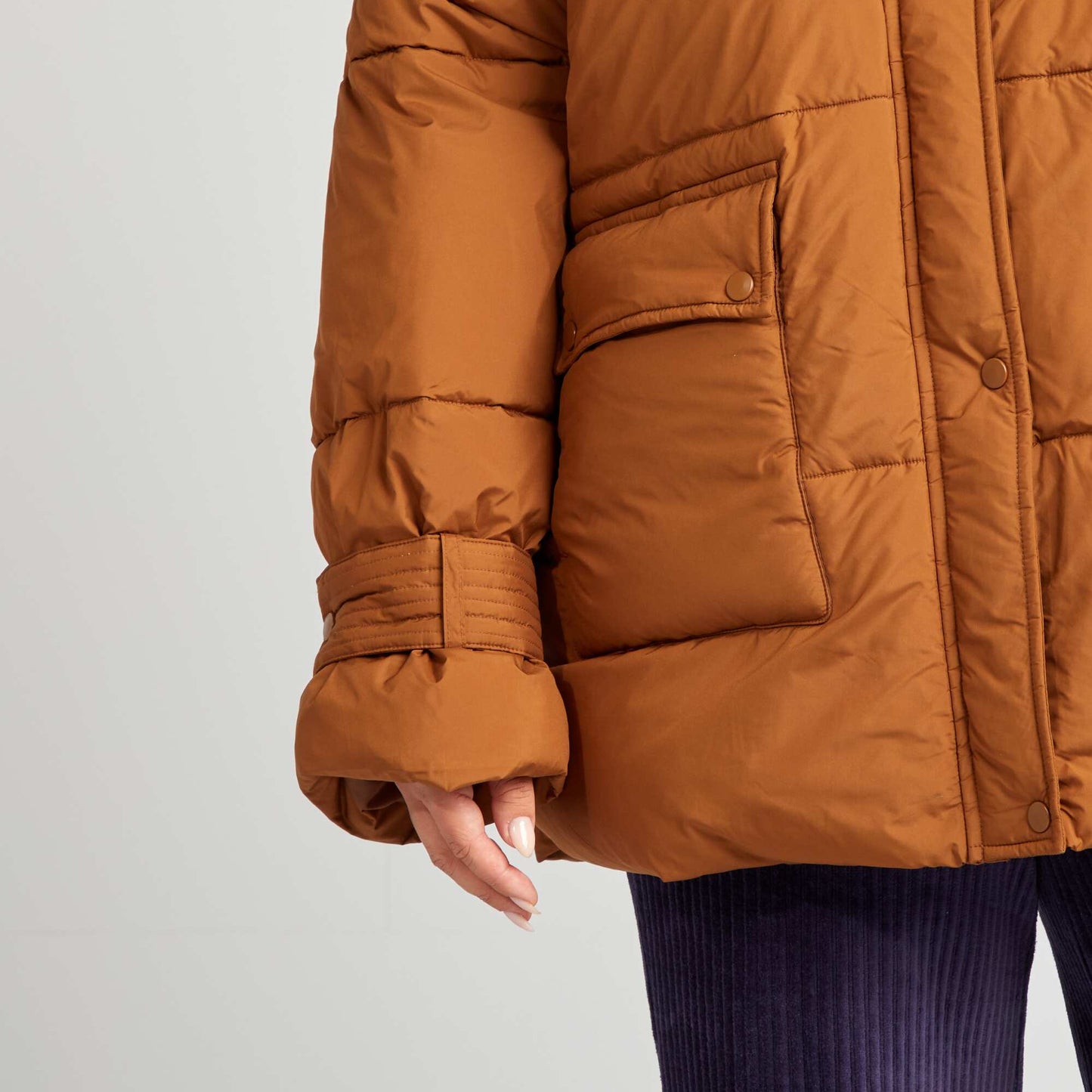 Mid-length quilted padded jacket BROWN