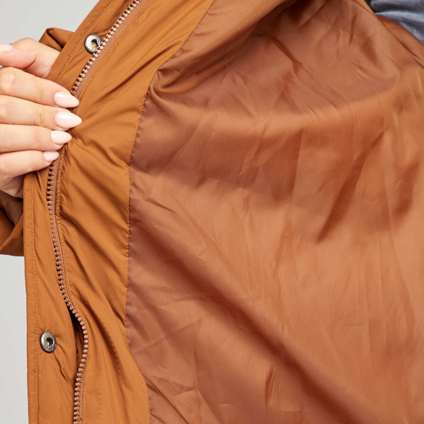 Mid-length quilted padded jacket BROWN