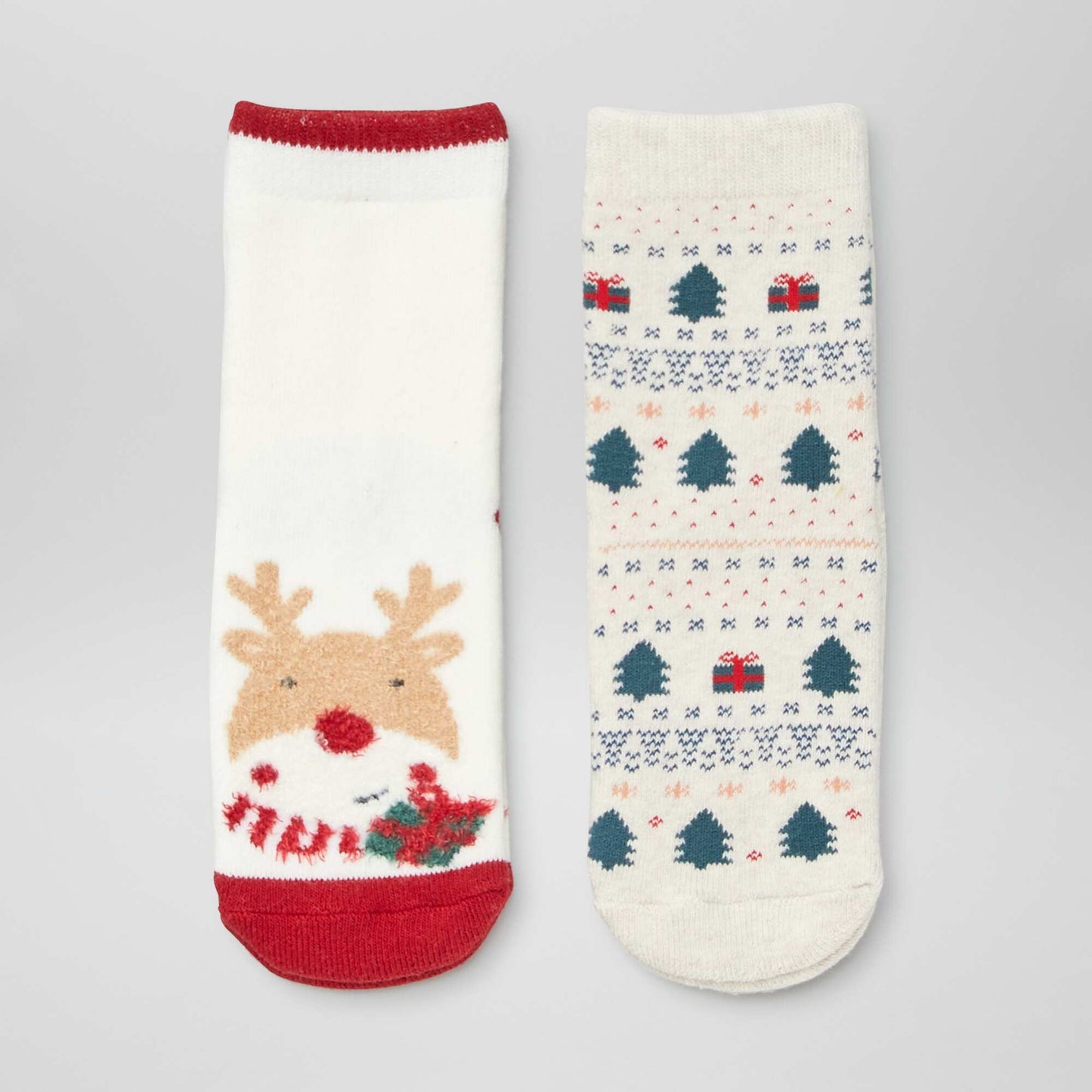 Pack of 2 pairs of non-slip Christmas socks BEIGE