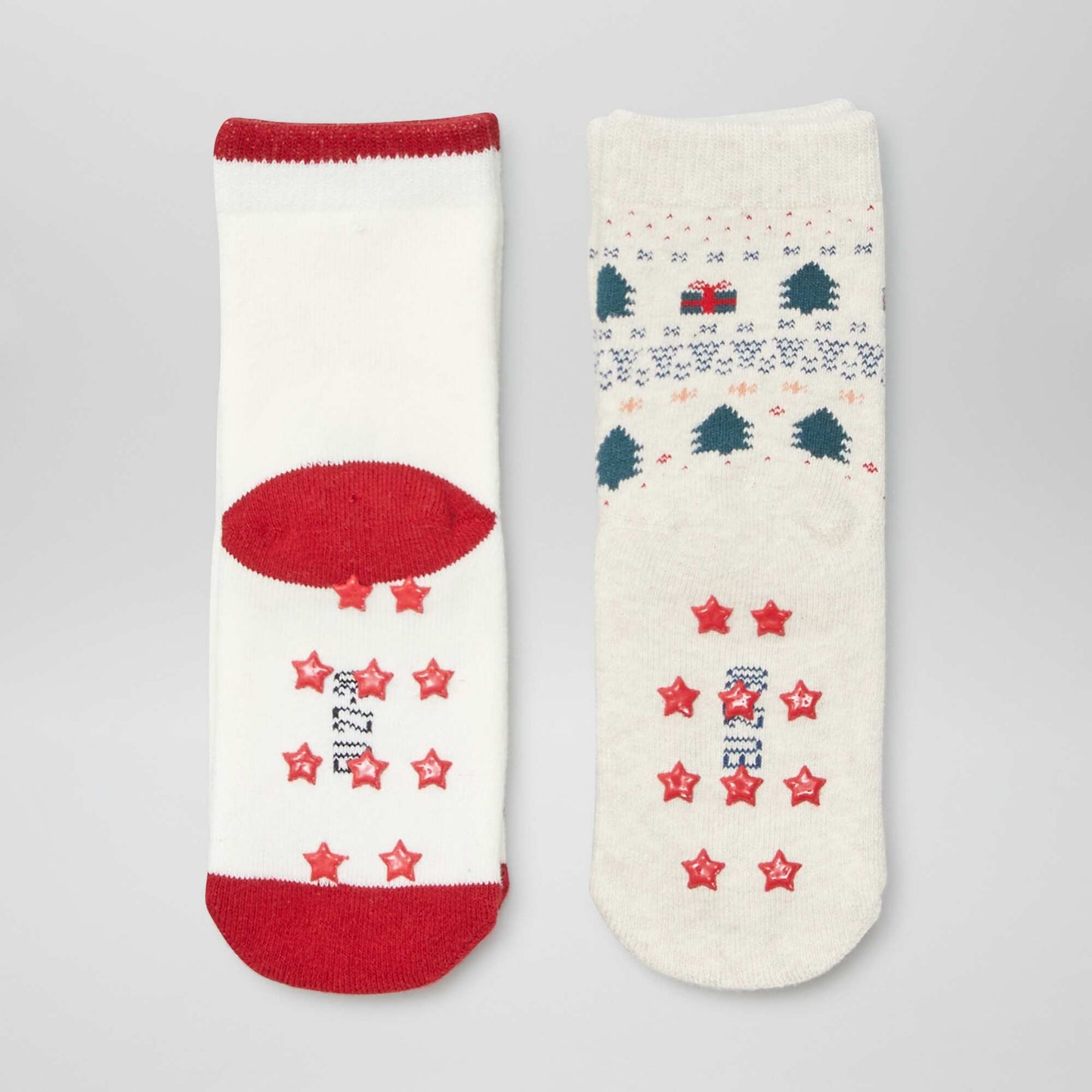 Pack of 2 pairs of non-slip Christmas socks BEIGE