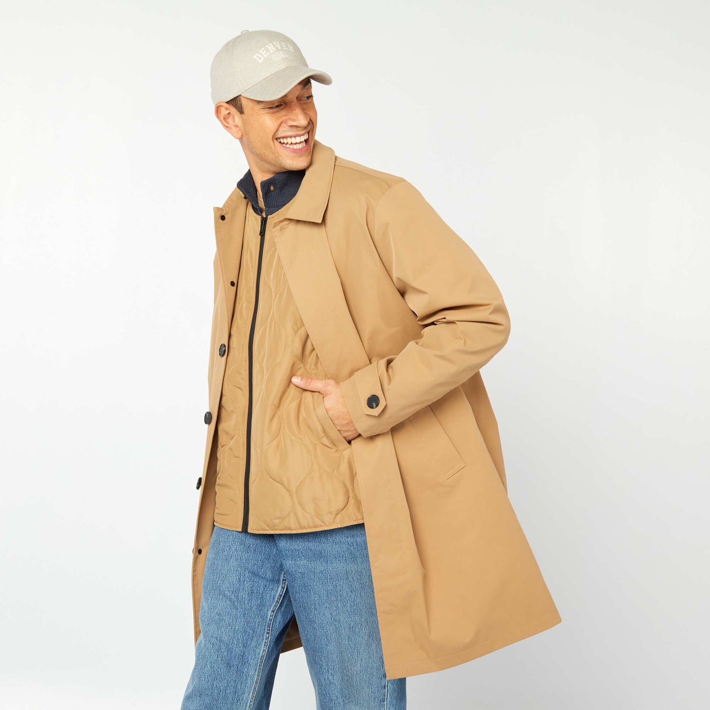 Mid-length trench coat with quilted bodywarmer inside BEIGE
