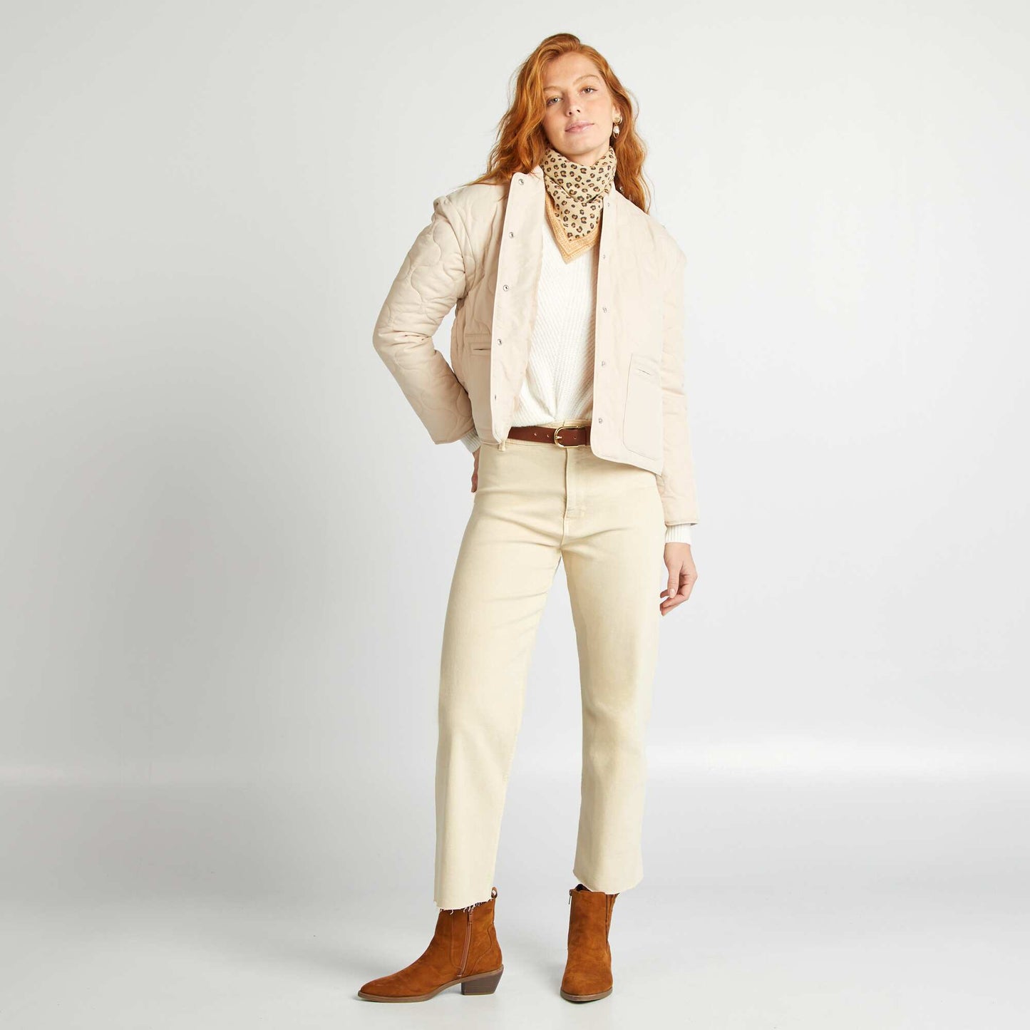 Quilted padded jacket with detachable sleeves BEIGE