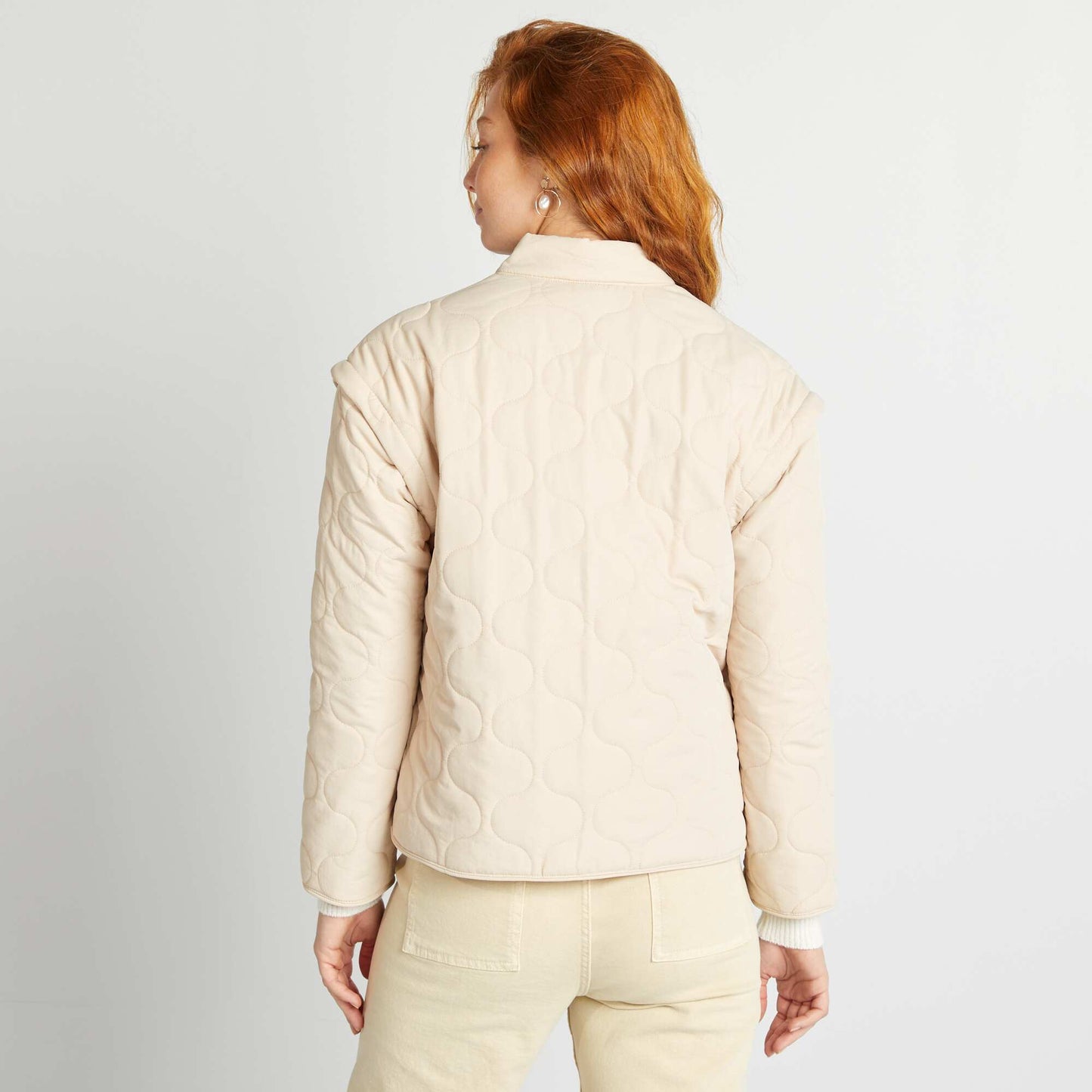 Quilted padded jacket with detachable sleeves BEIGE