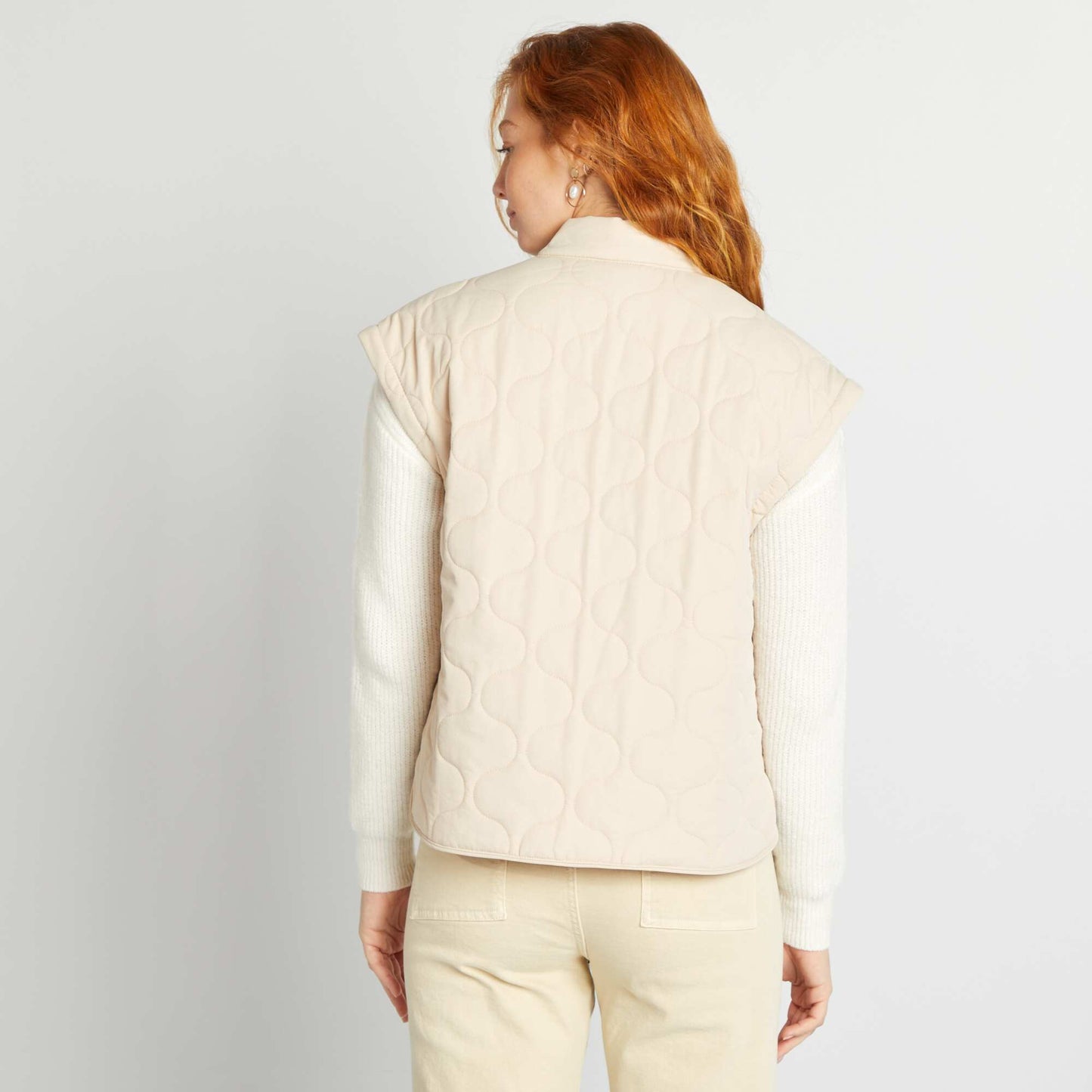 Quilted padded jacket with detachable sleeves BEIGE