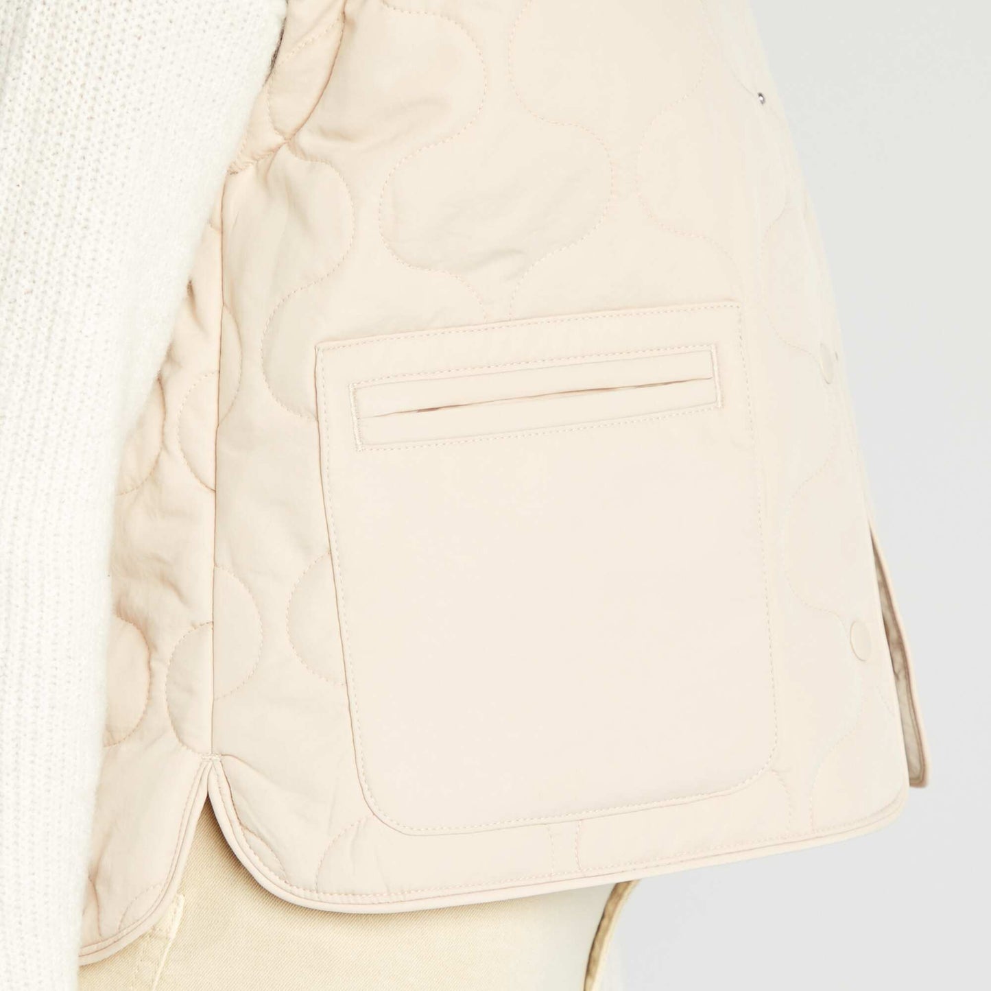 Quilted padded jacket with detachable sleeves BEIGE