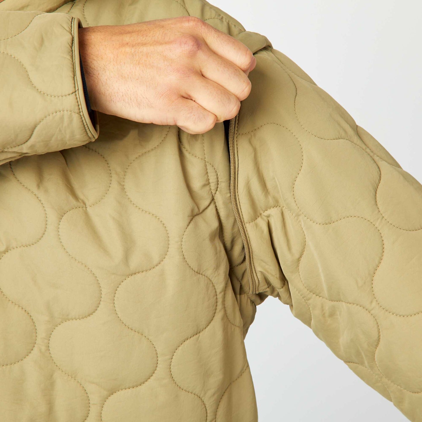 Quilted padded jacket with detachable sleeves KHAKI