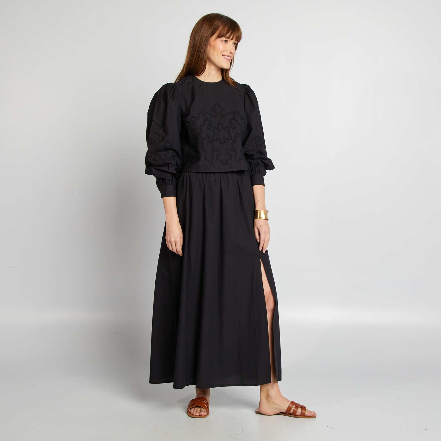 Loose-fitting poplin skirt BLACK