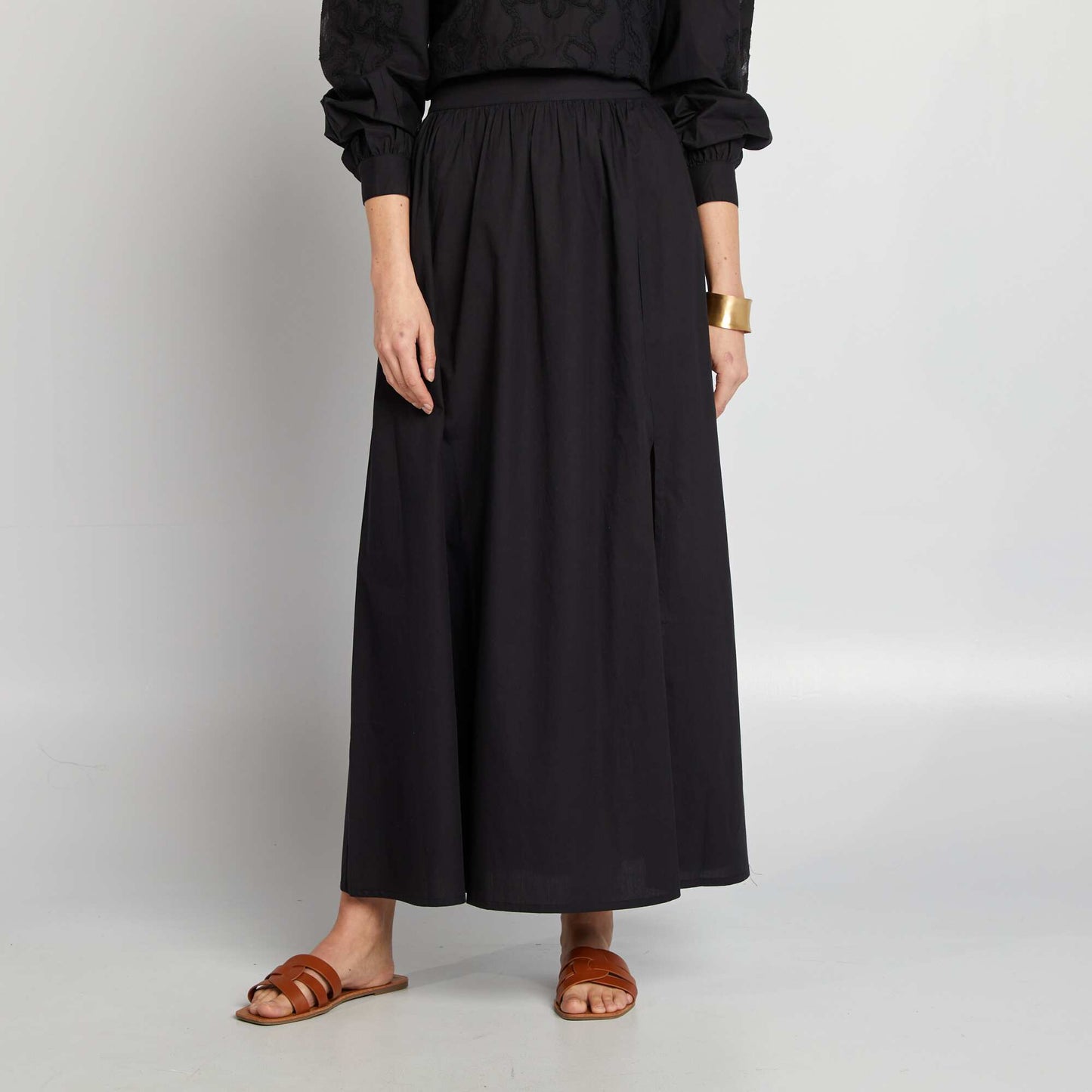 Loose-fitting poplin skirt BLACK
