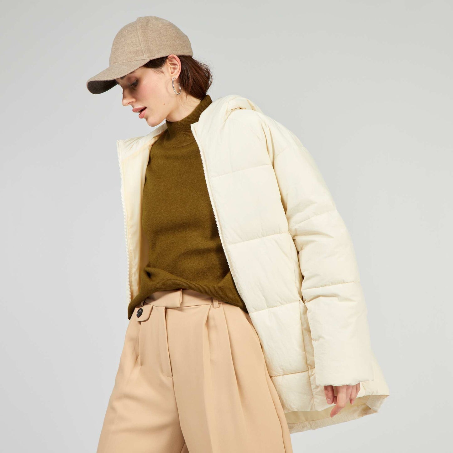 Quilted padded coat BEIGE