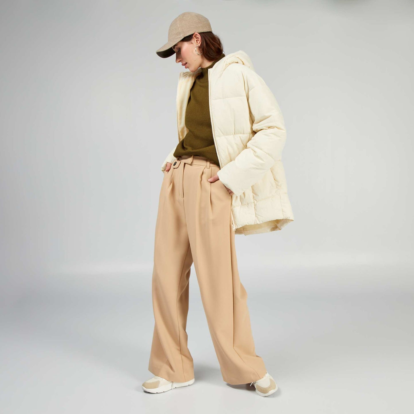 Quilted padded coat BEIGE