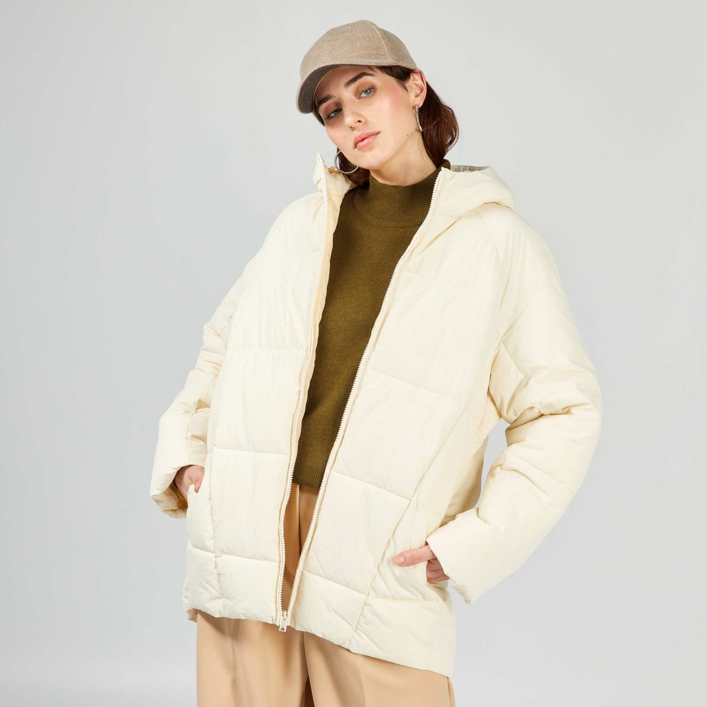 Quilted padded coat BEIGE