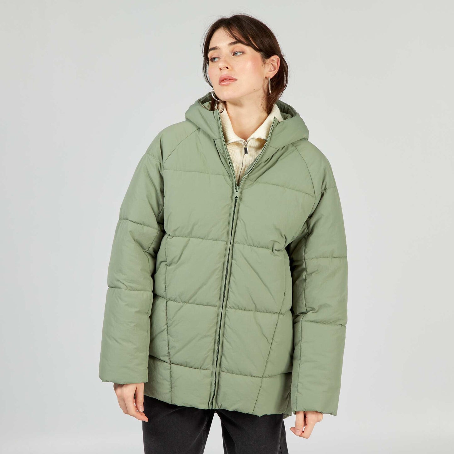 Quilted padded coat GREEN