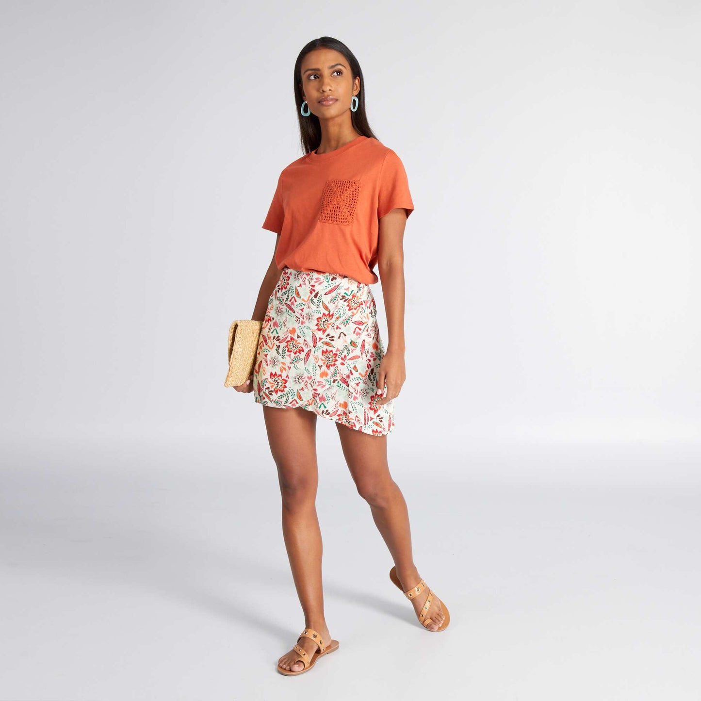 Short floral print wrap skirt BEIGE