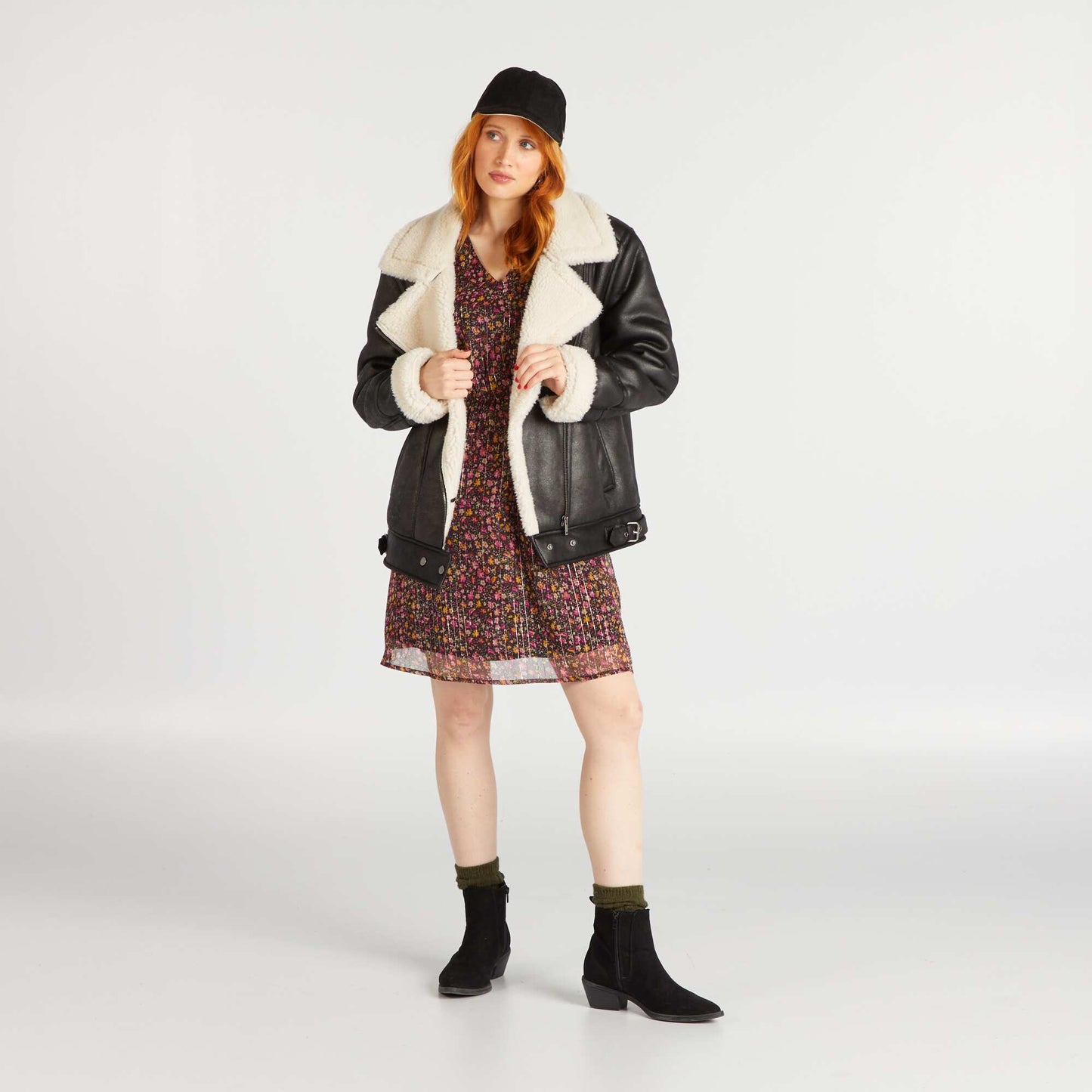 Sherpa-lined bomber jacket black