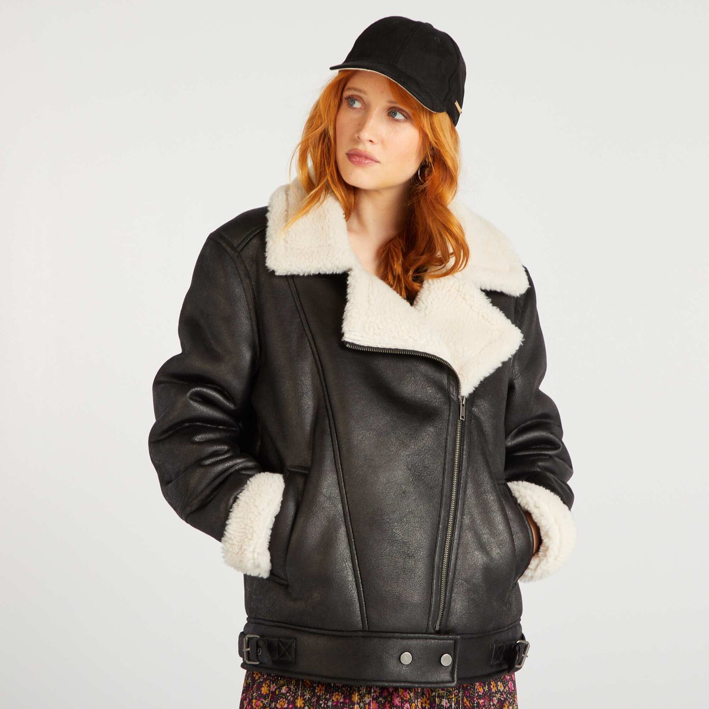 Sherpa-lined bomber jacket black