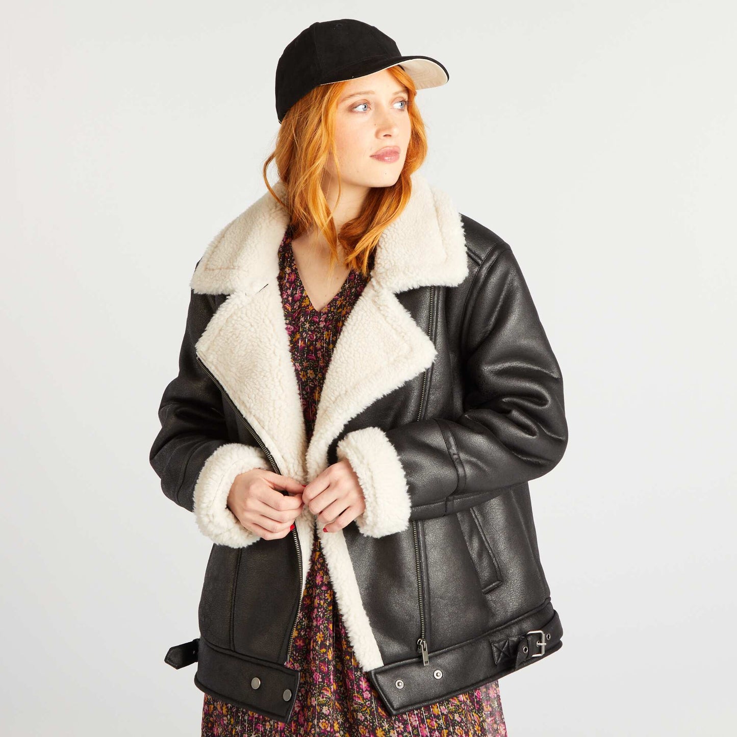 Sherpa-lined bomber jacket black