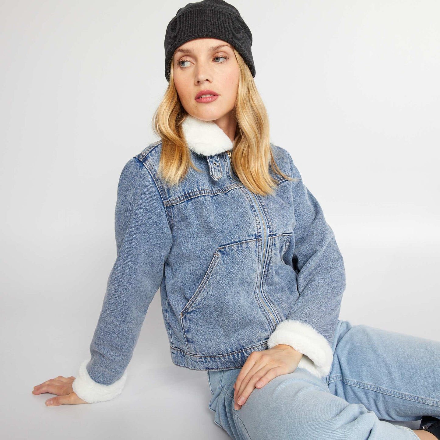 Sherpa-lined denim jacket STON1