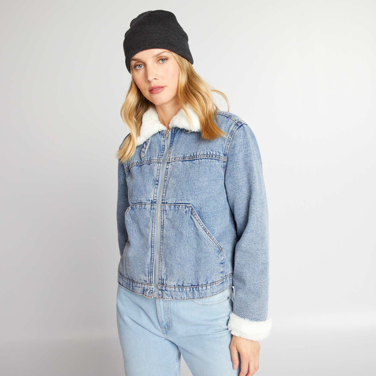 Sherpa-lined denim jacket STON1