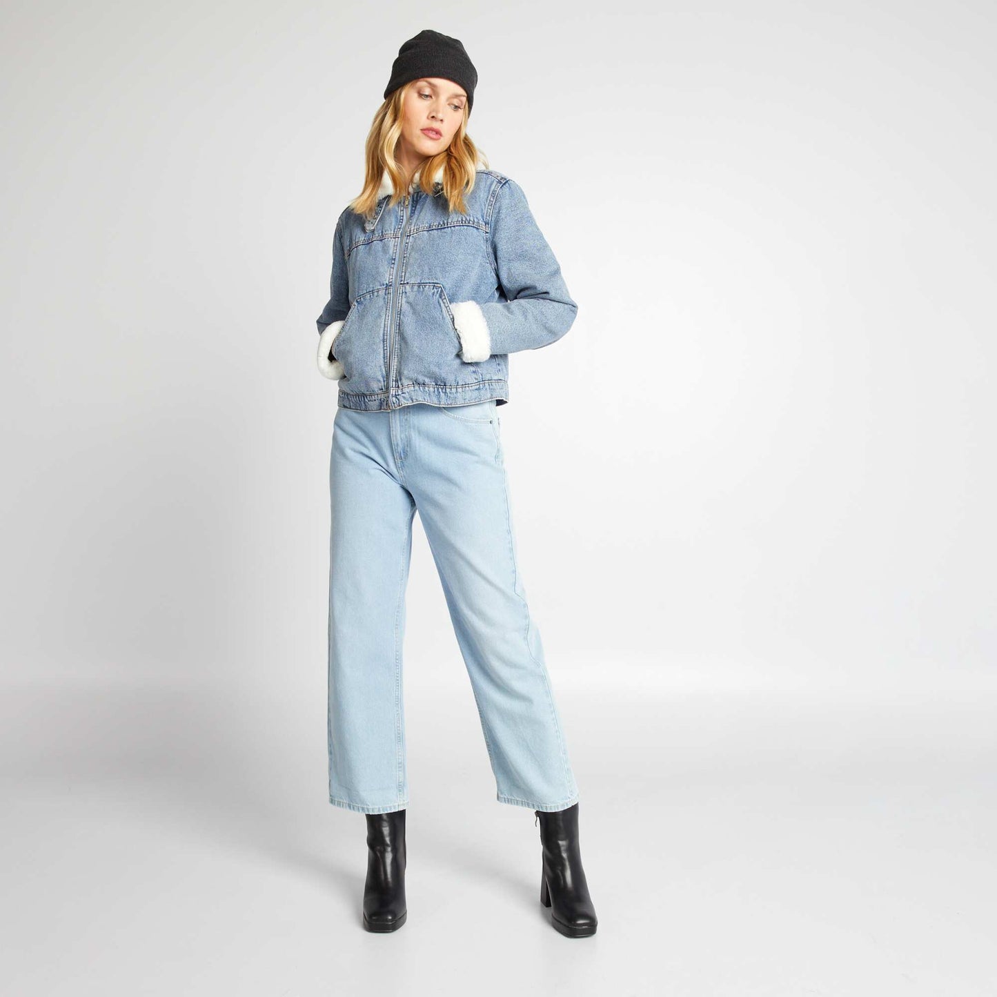 Sherpa-lined denim jacket STON1