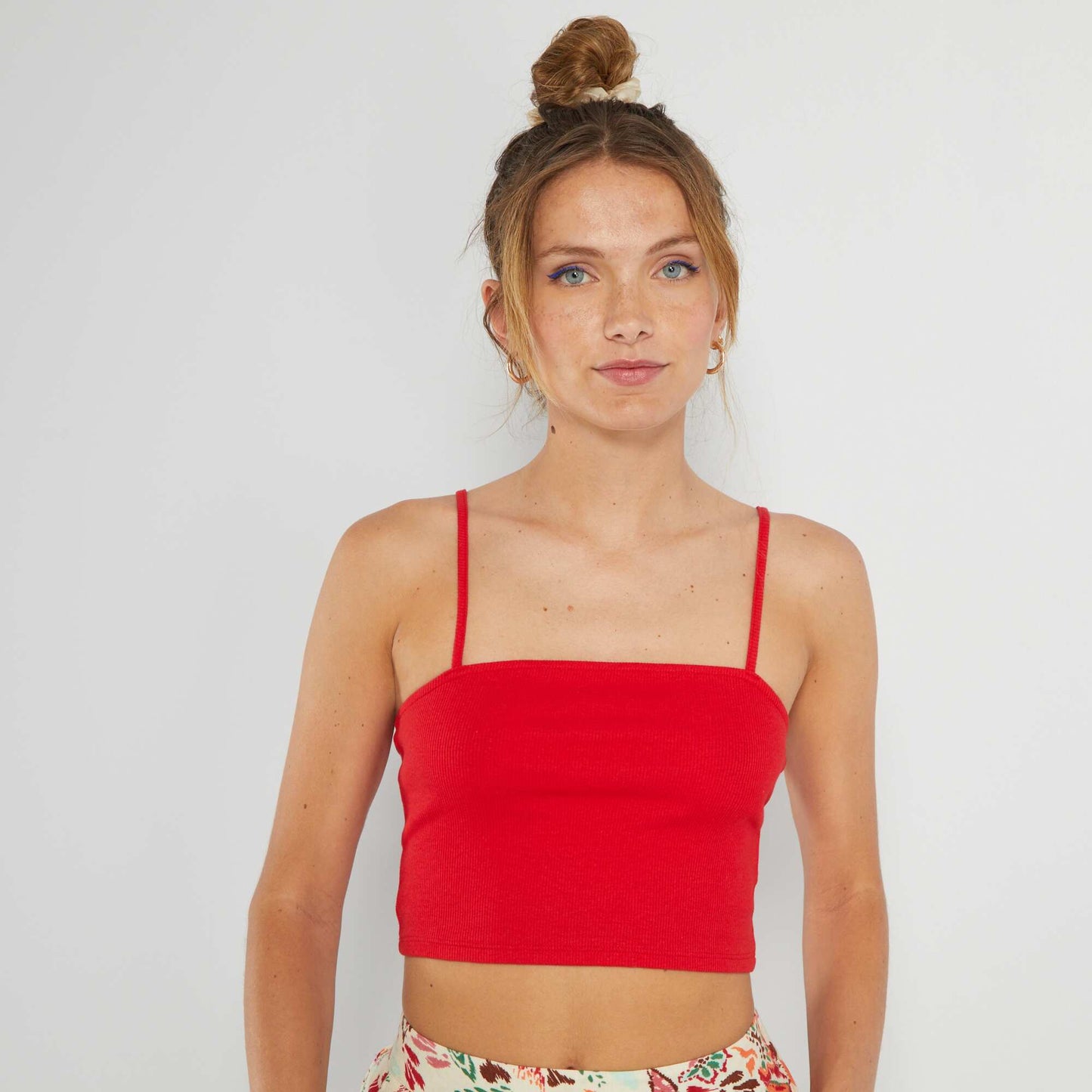 Ribbed bandeau-style crop top RED