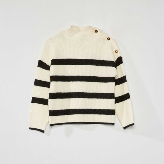 Long-sleeved Breton sweater ECRU_BLACK