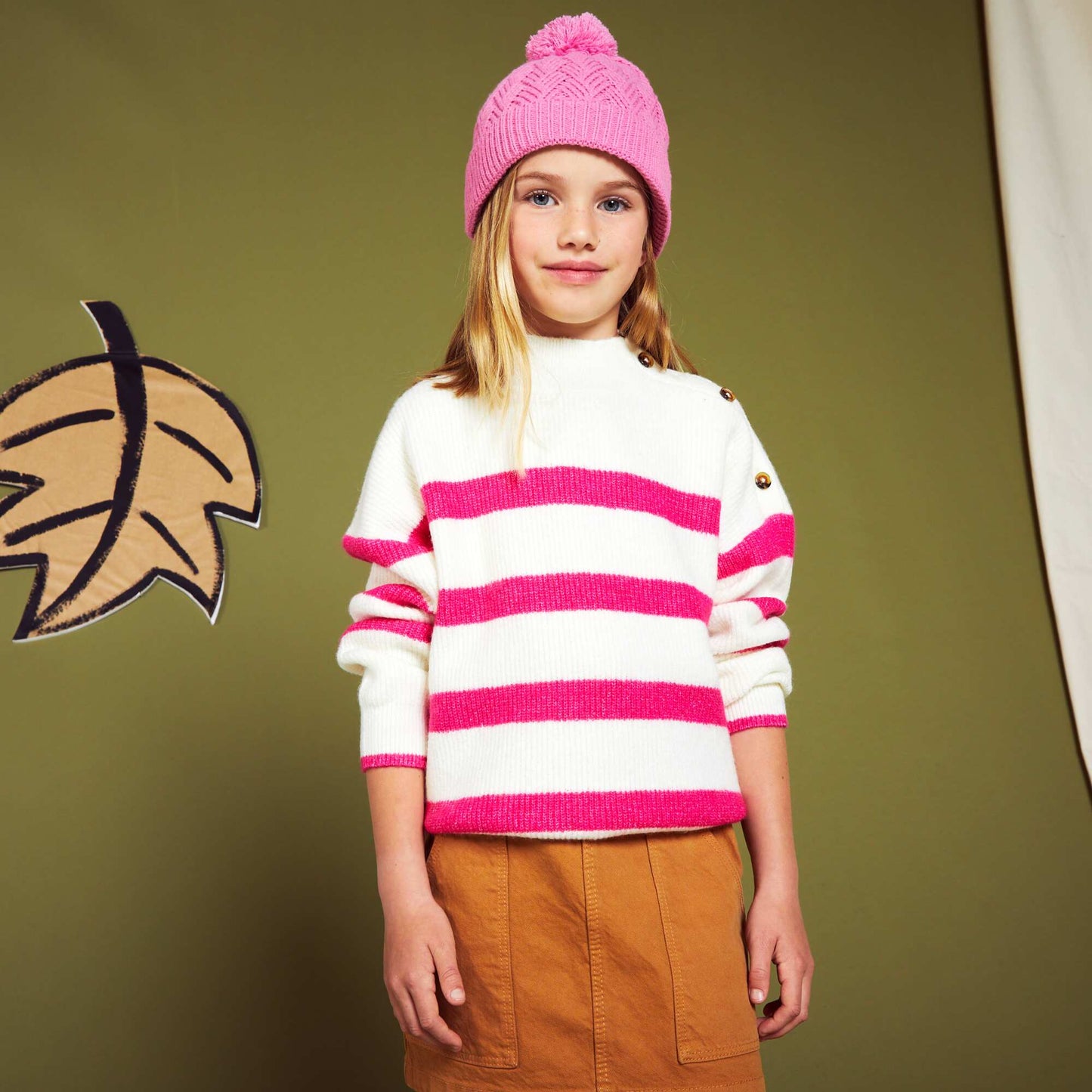 Long-sleeved Breton sweater ECRU_PINK