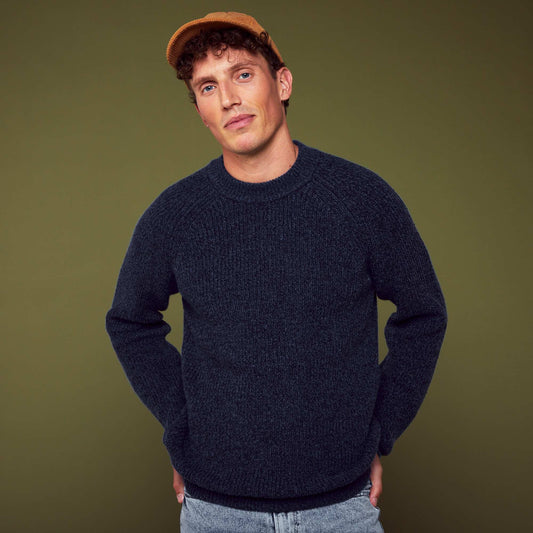 Round neck chunky knit sweater BLUE CH