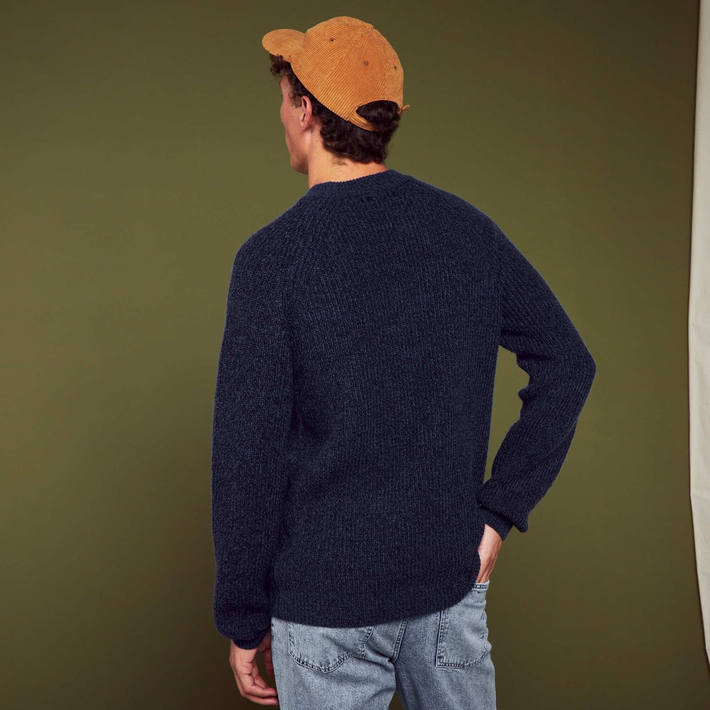 Round neck chunky knit sweater BLUE CH