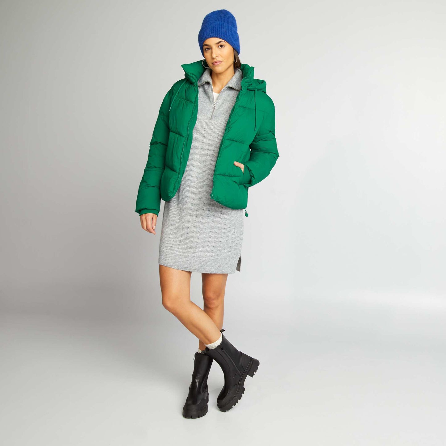 Pointelle knit jumper dress with high zipped neck GREYCHINE