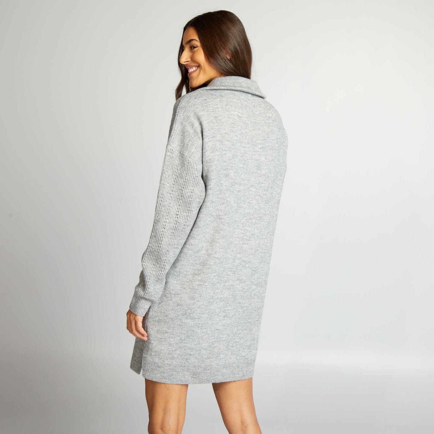 Pointelle knit jumper dress with high zipped neck GREYCHINE
