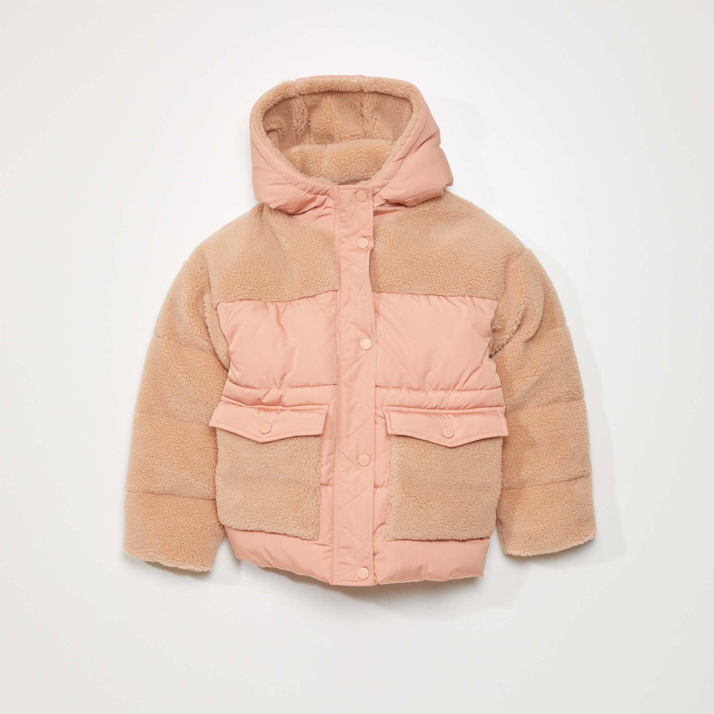 Mixed-material padded jacket with hood WHITE