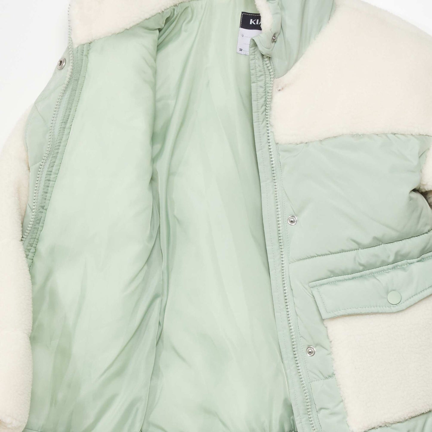 Mixed-material padded jacket with hood GREEN