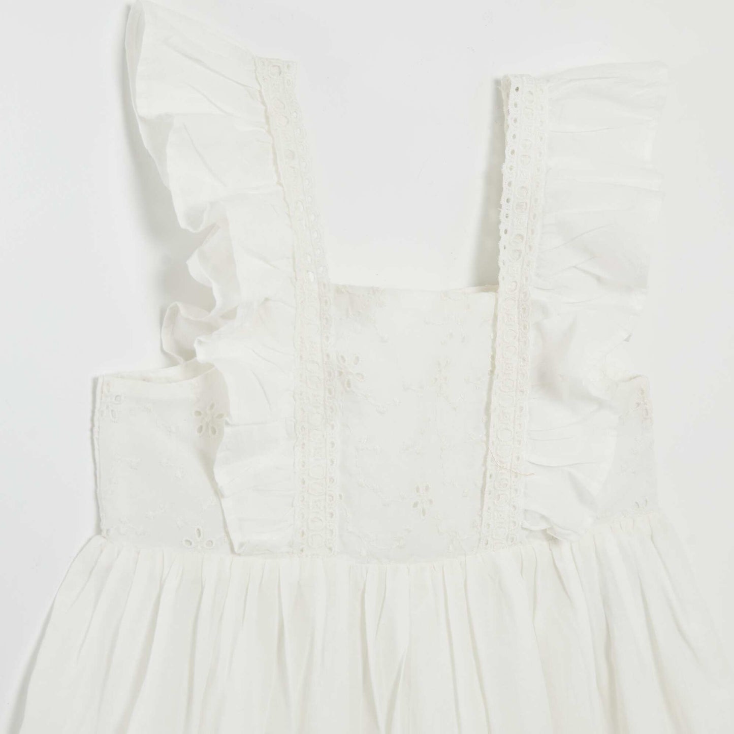 Ruffled dress with embroidery WHITE