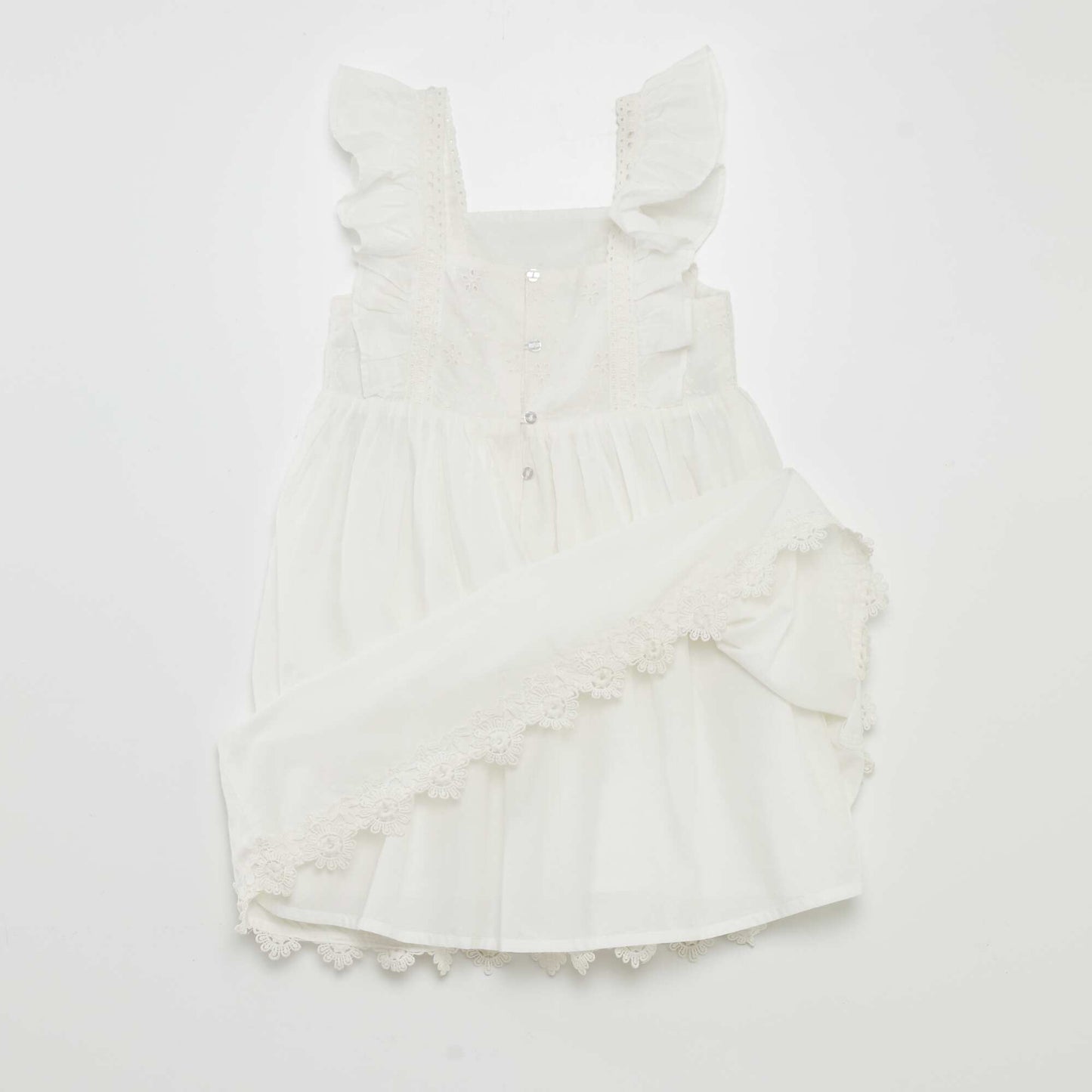 Ruffled dress with embroidery WHITE