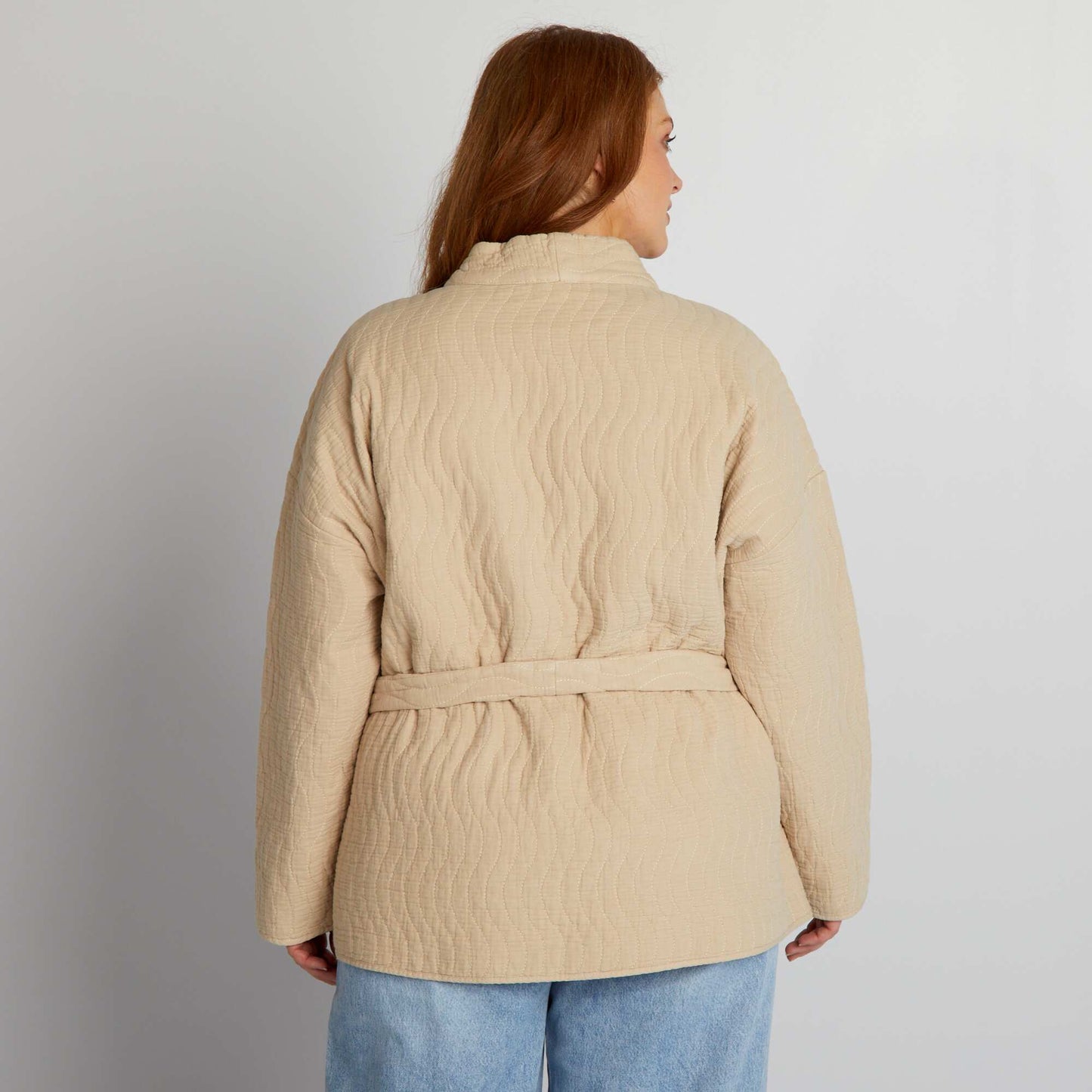 Quilted belted kimono jacket BEIGE