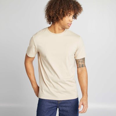 Round-neck cotton T-shirt BEIGE