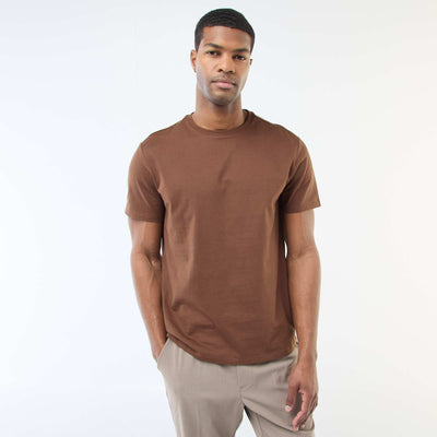 Round-neck cotton T-shirt BROWN