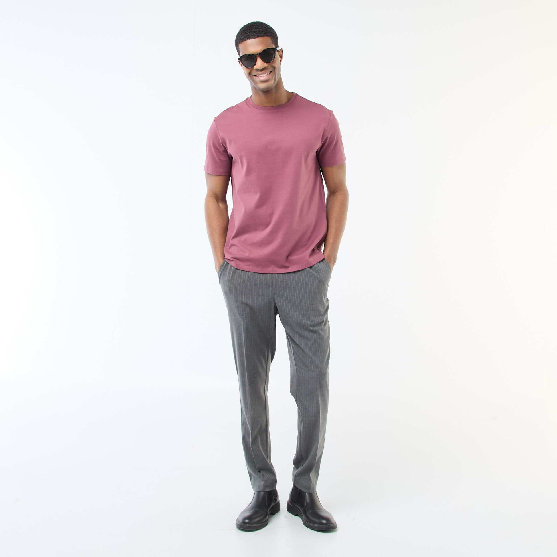 Round-neck cotton T-shirt PINK