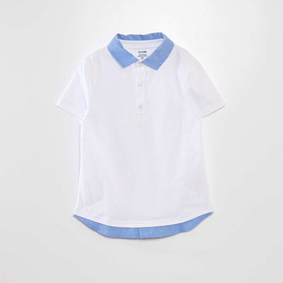 Cotton polo shirt with contrasting collar white