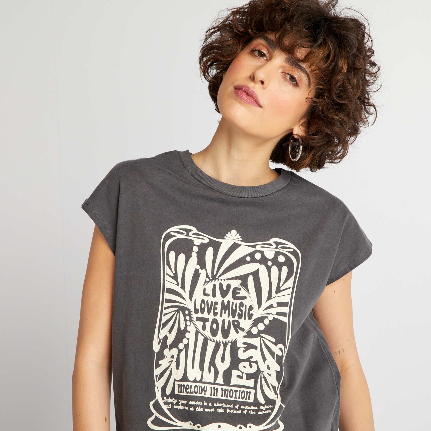 Festival theme printed T-shirt BLACK