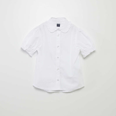 Gathered short-sleeved blouse white