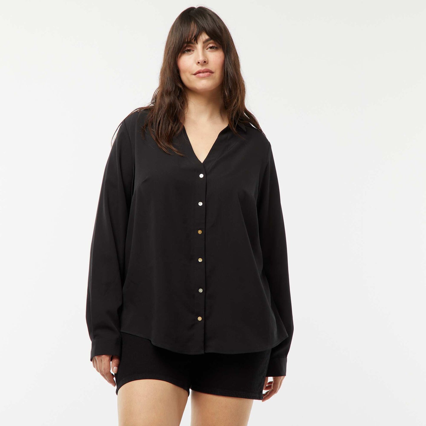 Crepe Knit Flowy Blouse BLACK