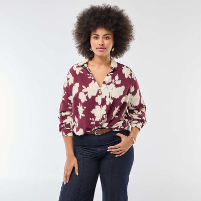 Flowing crepe knit blouse RED