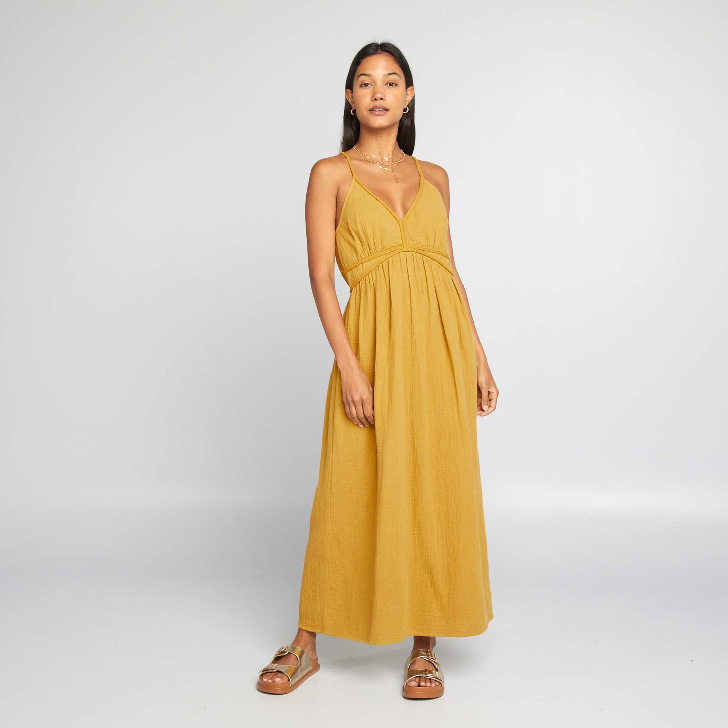 Long cotton gauze dress YELLOW