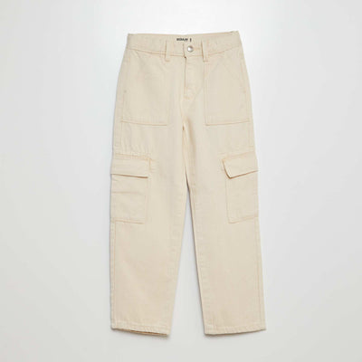 Multi-pocket denim trousers WHITE
